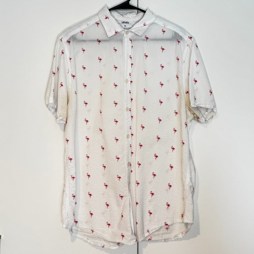 Denim & Flowers SS button down - L - White with flamingos